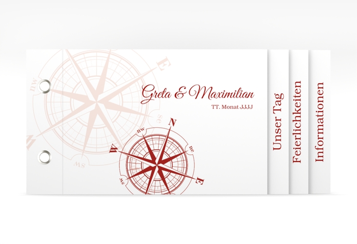 Hochzeitseinladung Windrose Booklet rot hochglanz