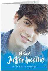 Danksagung Jugendweihe Graffiti A6 Klappkarte hoch blau