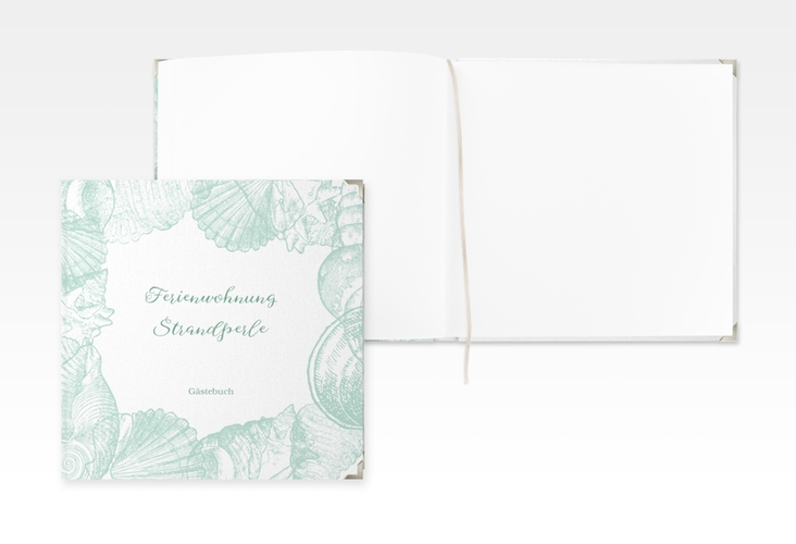 Gästebuch Selection Ferienwohnung Strandperle Leinen-Hardcover mint mit Muschel-Rahmen