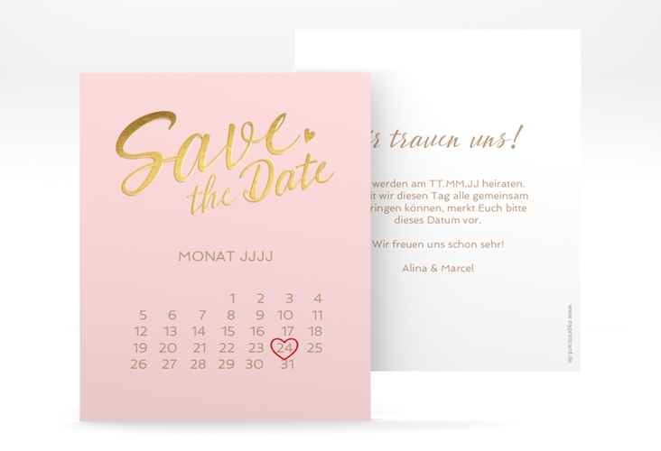 Save the Date-Kalenderblatt Glam Kalenderblatt-Karte rosa hochglanz