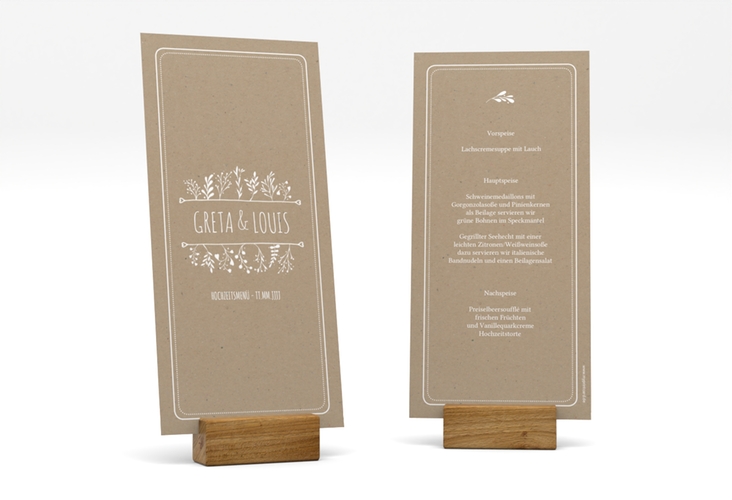 Menükarte Hochzeit Chalk lange Karte hoch Kraftpapier hochglanz