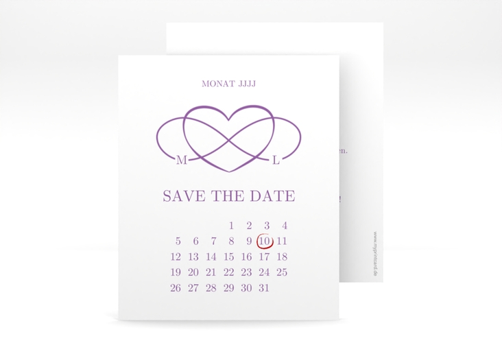 Save the Date-Kalenderblatt Infinity Kalenderblatt-Karte lila hochglanz