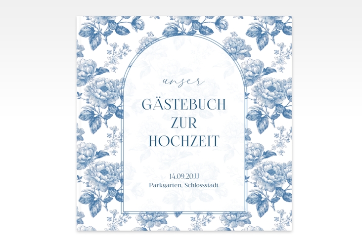 Gästebuch Creation Blue Floral 20 x 20 cm, Hardcover mit blauem Blumenmuster auf weißem Grund