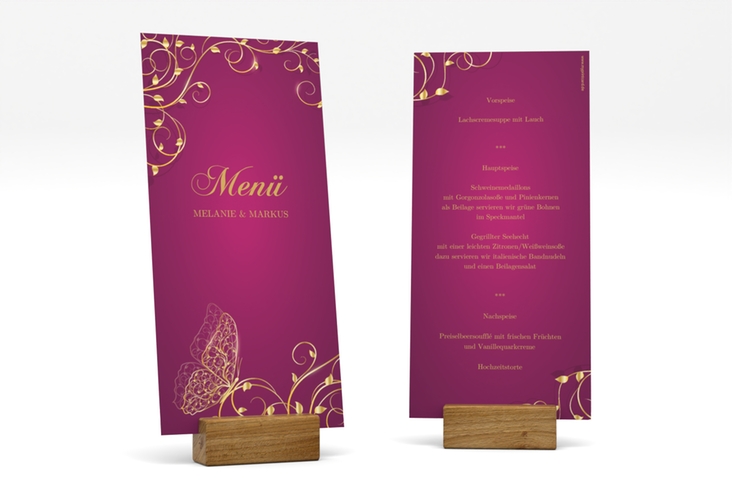 Menükarte Hochzeit Eternity lange Karte hoch pink hochglanz