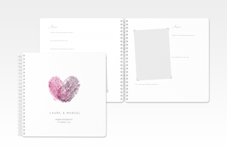 Gästebuch Hochzeit Fingerprint Ringbindung pink schlicht mit Fingerabdruck-Motiv