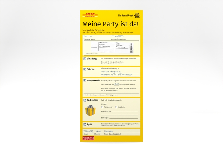 Einladung Geburtstag Zustellung lange Karte hoch