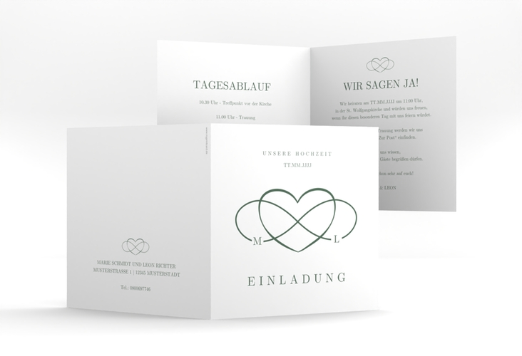 Hochzeitseinladung Infinity quadr. Klappkarte gruen