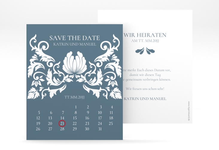 Save the Date-Kalenderblatt Royal Kalenderblatt-Karte mit barockem Blumen-Ornament