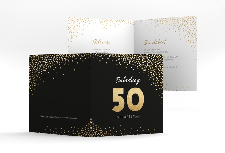 Einladung 50. Geburtstag Glitzer quadr. Klappkarte gold