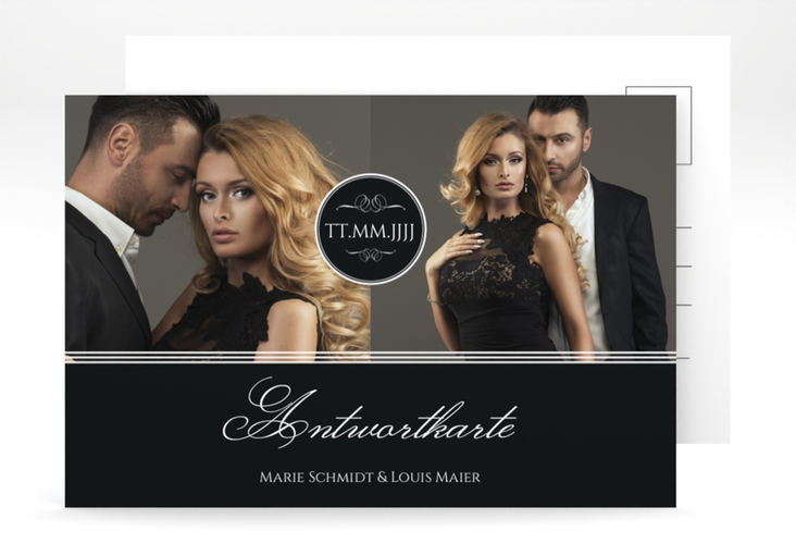 Antwortkarte Hochzeit Elegancy A6 Postkarte schwarz