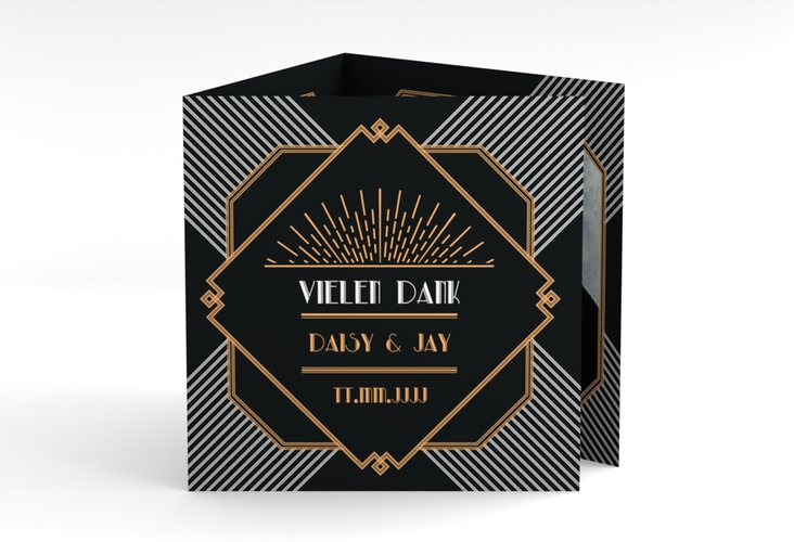 Dankeskarte Hochzeit Gatsby quadr. Doppel-Klappkarte schwarz im 20er-Jahre-Stil