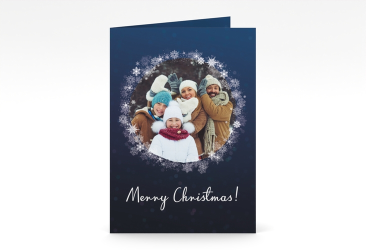 Weihnachtskarte Eiskristall A6 Klappkarte hoch hochglanz