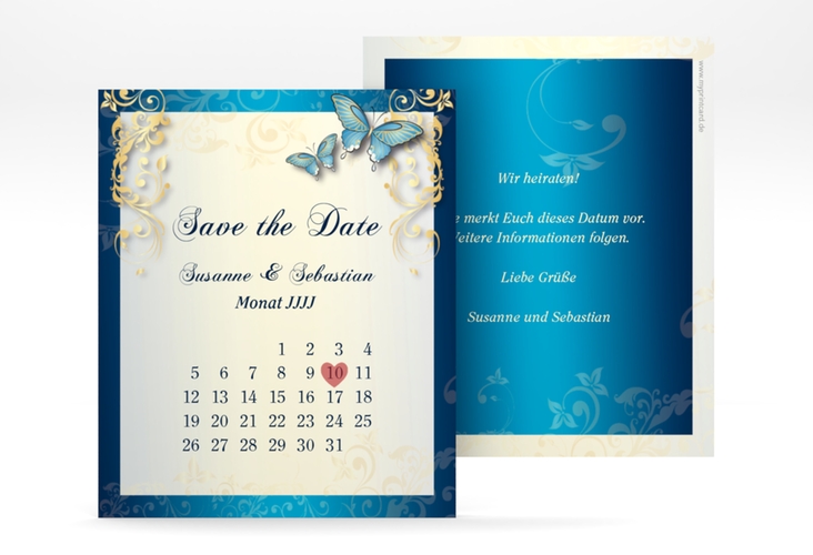 Save the Date-Kalenderblatt Toulouse Kalenderblatt-Karte blau hochglanz