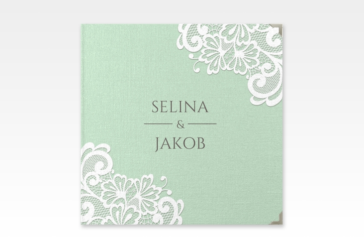 Gästebuch Selection Hochzeit Vintage Leinen-Hardcover mint mit floraler Spitze