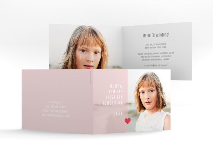 Einschulungskarte Farbenfreudig A6 Klappkarte quer rosa