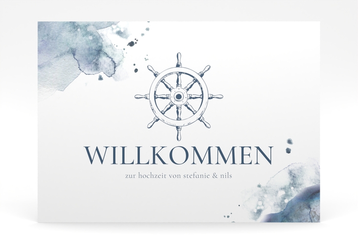 Willkommensschild Poster Steuerrad 70 x 50 cm Poster in maritimen Blautönen