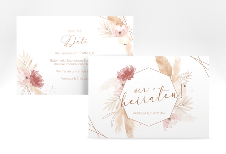 Save the Date-Karte Bohostyle A6 Karte quer mit Pampasgras in Aquarell
