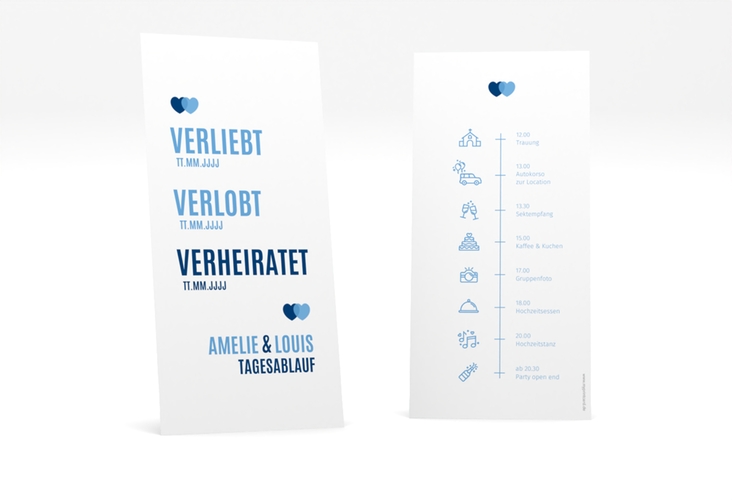 Tagesablauf Hochzeit Couple lange Karte hoch blau