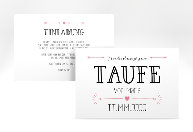 Taufeinladung Lettering A6 Karte quer rosa