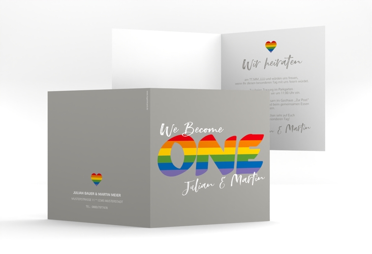 Hochzeitseinladung Pride quadr. Klappkarte bunt