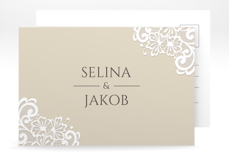 Antwortkarte Hochzeit Vintage A6 Postkarte mit floraler Spitze