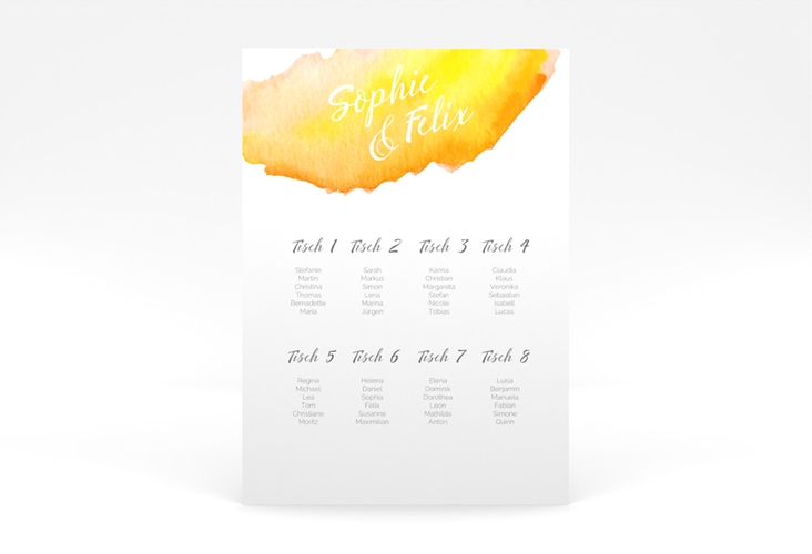 Sitzplan Poster Hochzeit Aquarella 50 x 70 cm Poster gelb