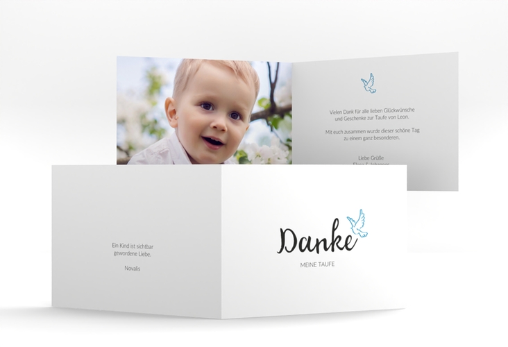 Danksagung Taufe Belief A6 Klappkarte quer blau hochglanz