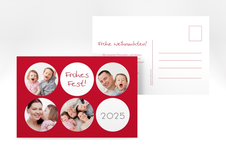 Weihnachtskarte Joy A6 Postkarte mit runden Fotos