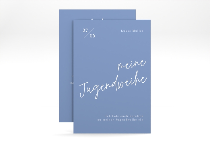 Einladung Jugendweihe Frisch A6 Karte hoch blau hochglanz