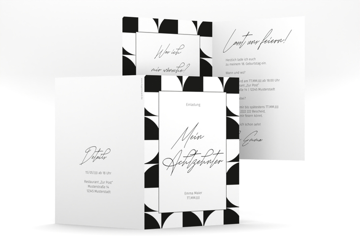 Einladung Geburtstag Schwarzweiss A6 Klappkarte hoch