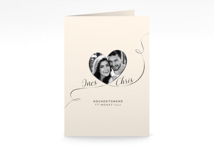 Menükarte Hochzeit Dolce A5 Klappkarte hoch beige hochglanz