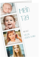 Danksagung Jugendweihe Photostrip A6 Klappkarte hoch blau