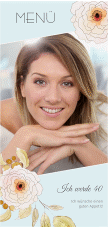 Menükarte Geburtstag Fleur lange Karte hoch tuerkis