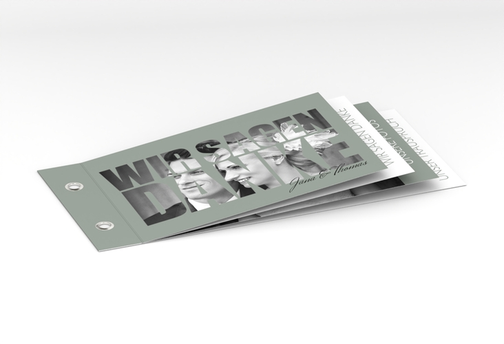 Danksagungskarte Hochzeit Letters Booklet gruen hochglanz