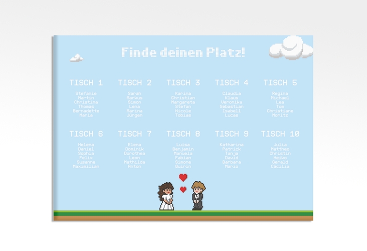 Sitzplan Leinwand Hochzeit Pixel 70 x 50 cm Leinwand bunt
