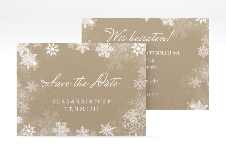 Save the Date-Visitenkarte Snowfall Visitenkarte quer mit Schneeflocken für Winterhochzeit