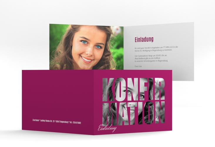 Konfirmationseinladung Inspiration A6 Klappkarte quer pink hochglanz