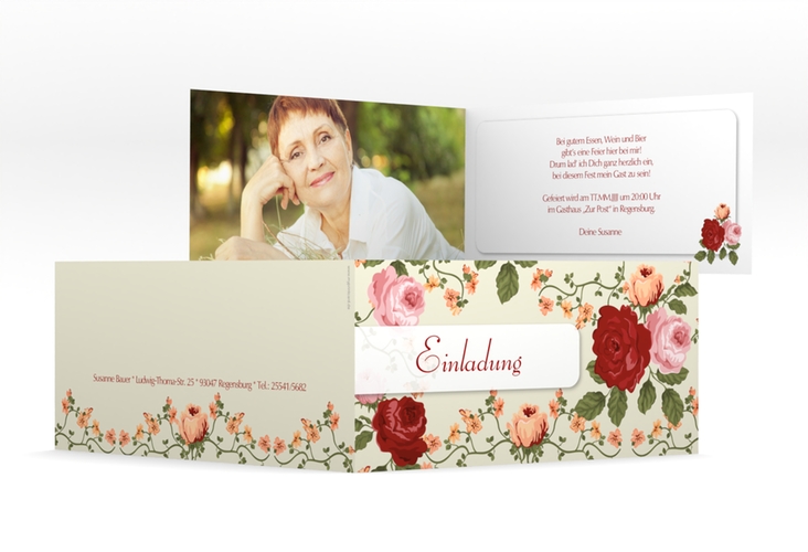 Einladung 60. Geburtstag Rosemarie lange Klappkarte quer