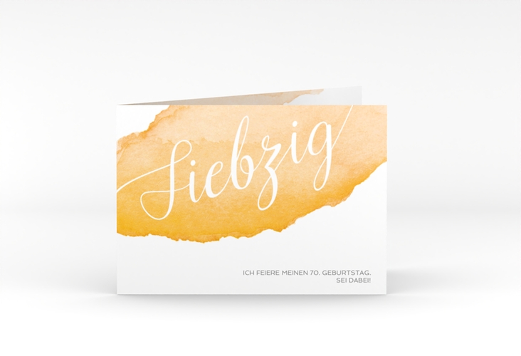 Einladung 70. Geburtstag Aquarell A6 Klappkarte quer gelb