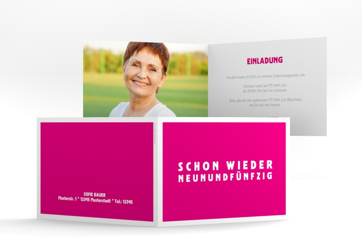 Einladung 60. Geburtstag Gag A6 Klappkarte quer pink