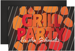 Party Einladungskarte Grillparty A6 Karte quer rot mit glühender Kohle und Grillrost