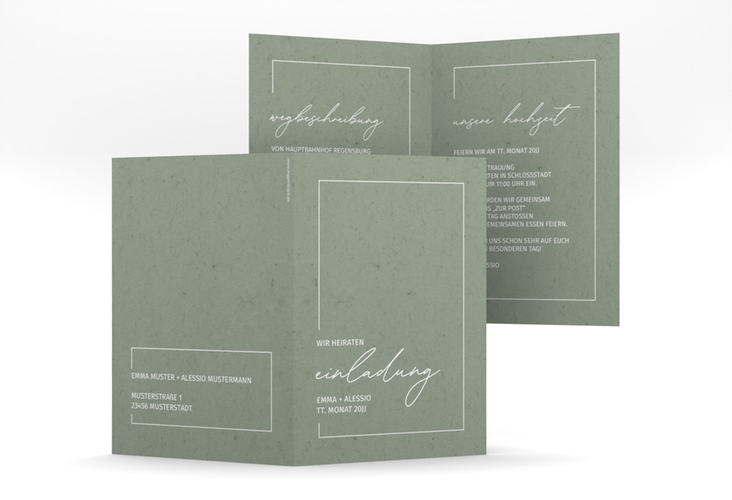 Einladungskarte Hochzeit Simple Line A6 Klappkarte hoch gruen