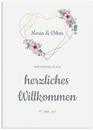 Klick: Details zu Willkommensschild Leinwand "Herzgold" anzeigen Willkommensschild Leinwand Herzgold 50 x 70 cm Leinwand weiss