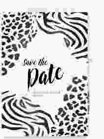 Save the Date-Postkarte Geburtstag "Wild" DIN A6 Postkarte weiss mit Animal Prints von Zebra und Leopard