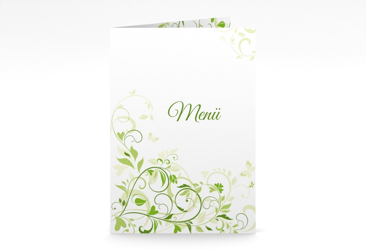 Menükarte Hochzeit Lilly A5 Klappkarte hoch gruen hochglanz