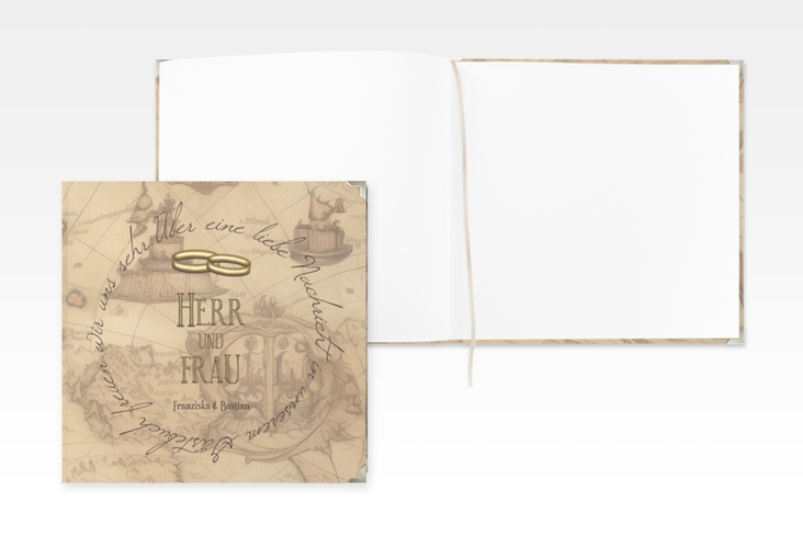 Gästebuch Selection Hochzeit Zwei Ringe Leinen-Hardcover mit Eheringen und Fantasy-Landkarte