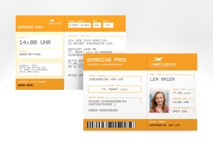 Einladung Jugendweihe Ticket A6 Karte quer