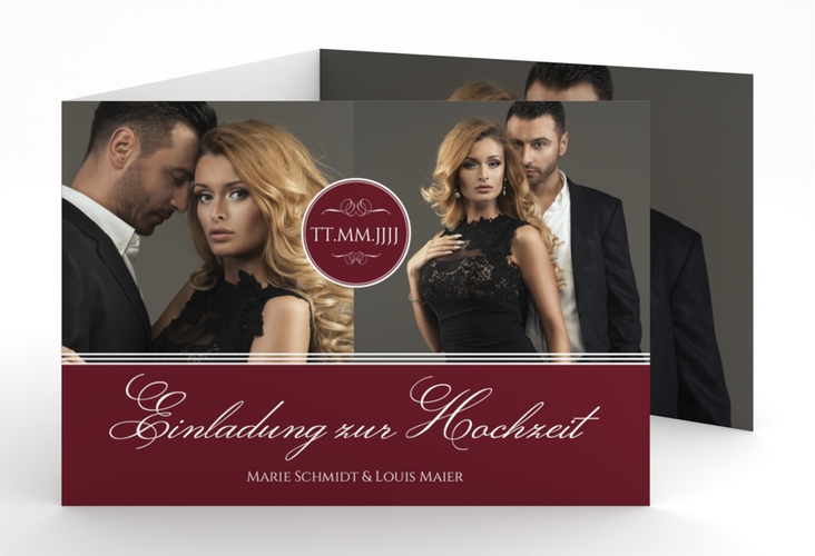 Hochzeitseinladung Elegancy A6 Doppel-Klappkarte rot