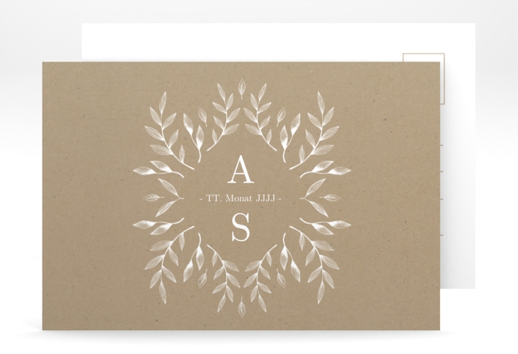 Save the Date-Postkarte Blattwerk A6 Postkarte Kraftpapier