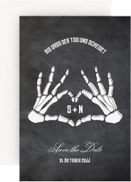 Save the Date-Karte Skeleton A6 Karte hoch schwarz mit Skelett-Händen